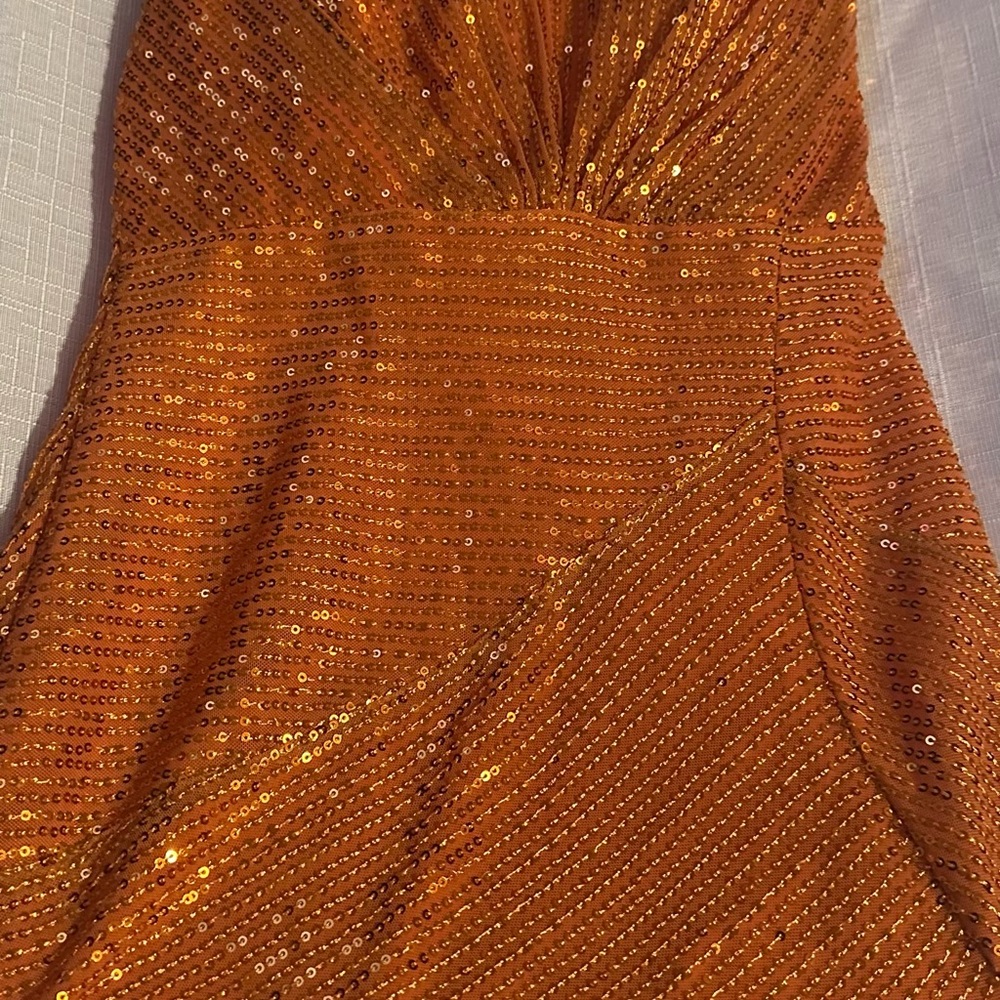 One Shoulder Sequin Dress - Orange